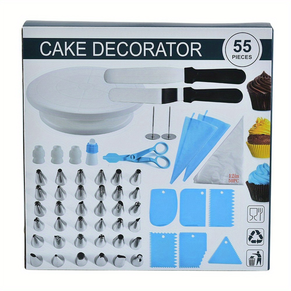 Kit di accessori per decorazione torte 2020, 206 pezzi, set da forno per  principianti con piatto girevole, set di bec…