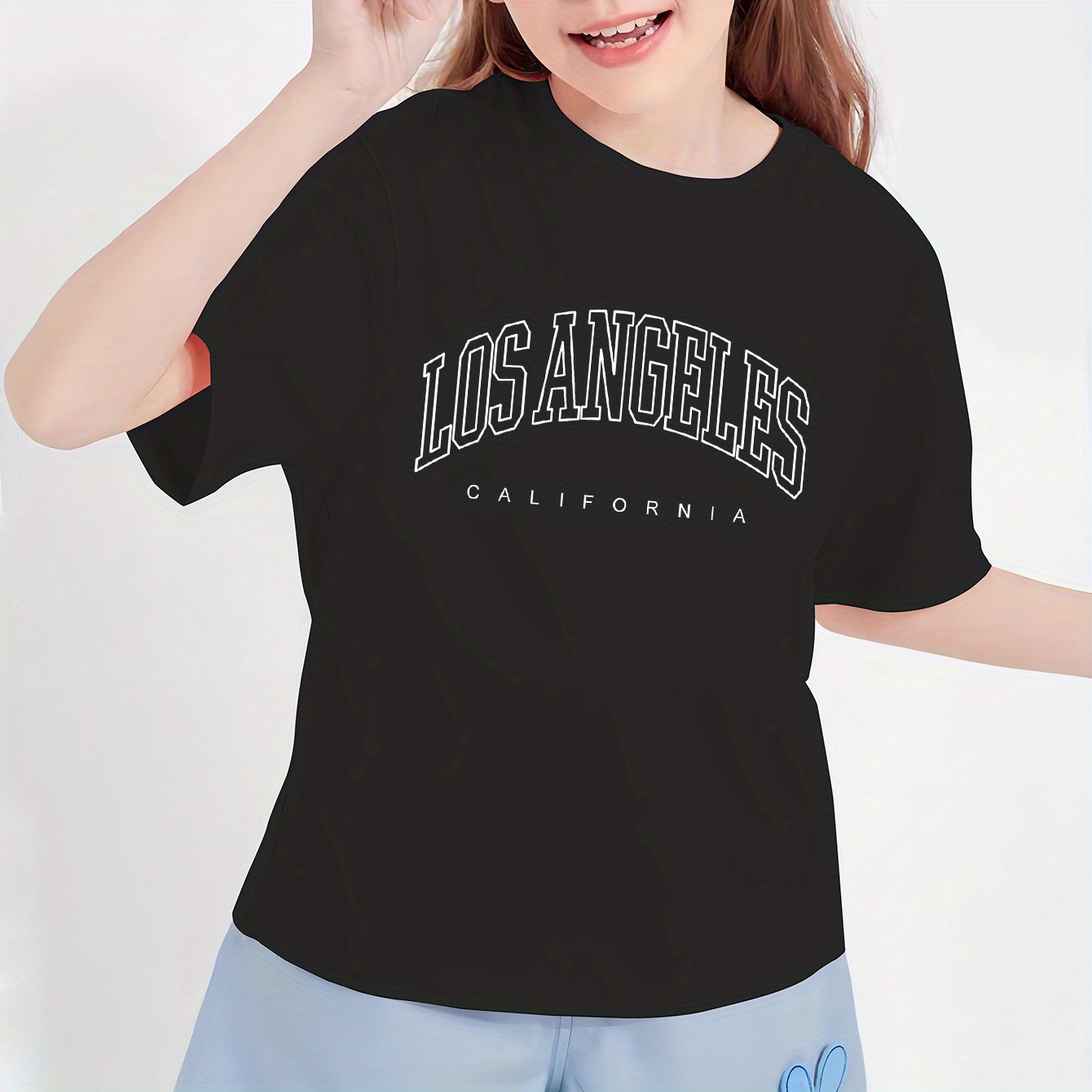 

Los Angeles Print T Shirt, Tees For Kids Girls, Casual Sports T-shirts For Summer Spring Fall, Tops As Gifts, Children's Trendy Clothing