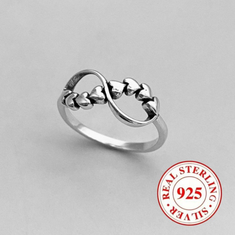 Vintage Heart Infinity 925 Sterling Silvery Minimalist Ring