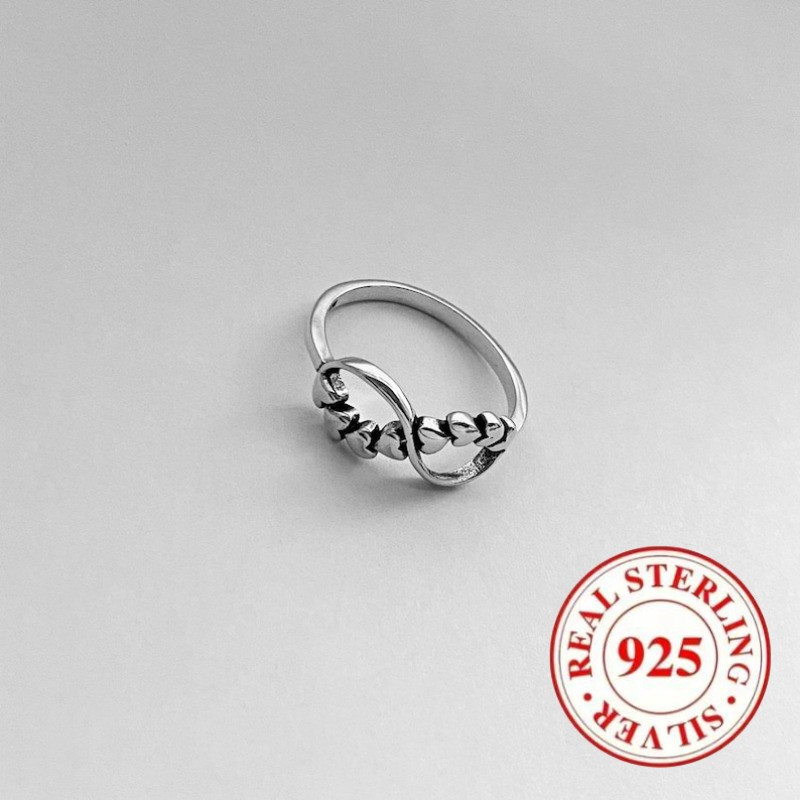 Vintage Heart Infinity 925 Sterling Silvery Minimalist Ring