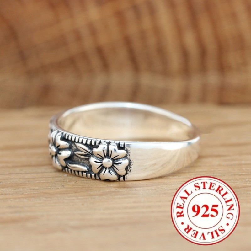 925 Pure Silvery Vintage Floral Leaf Women's Ring