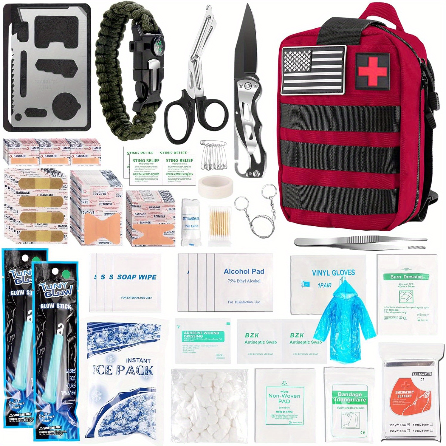  Regalos para hombres, papá, 72 piezas de kit de primeros  auxilios de supervivencia, equipo y equipo de supervivencia, suministros de  emergencia, accesorios de campamento con bolsa Molle, para camping, :  Deportes