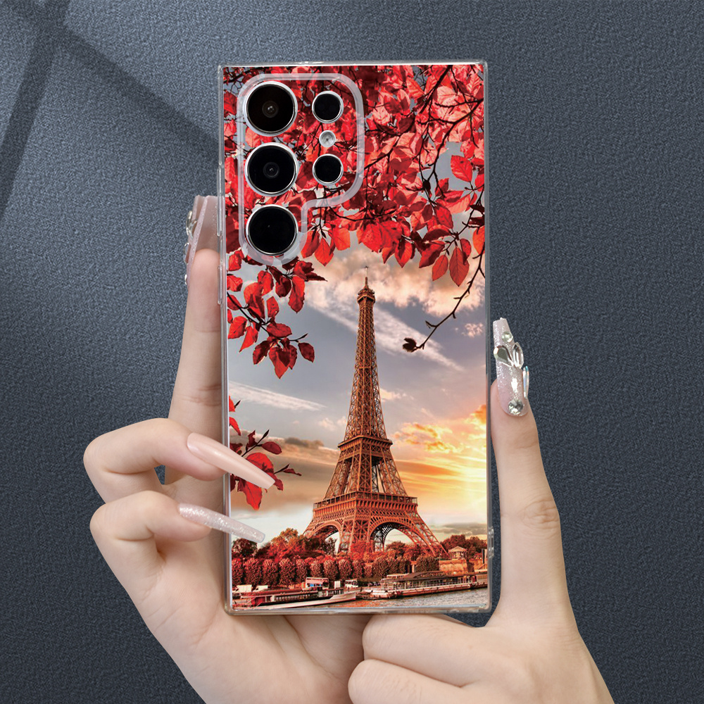 

Simple Paris Iron Tower Print High-end Transparent New Samsung Phone Case For S23ultra/s23/a24/a34/a54/a12/a52/a23/a51/a32/a33/a13/s21/s22/s21fe/s20fe/a52/s10+/s22ultra Protective Phone Case