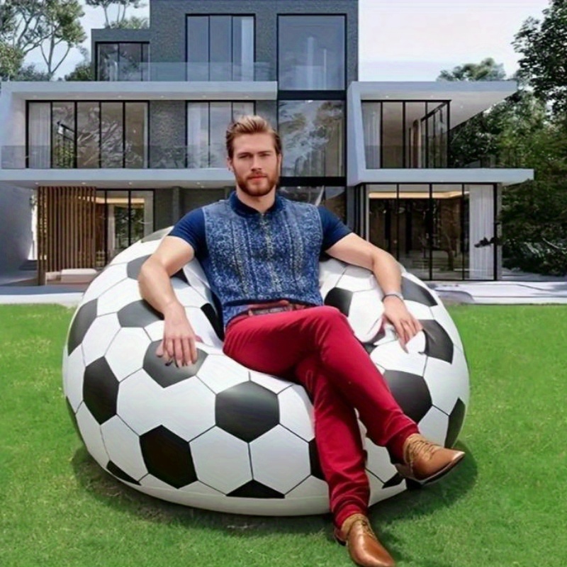 1pc Modern Inflatable Basketball Football Sofa Thickened PVC Foldable  Lounge Chair with Air Pump, No Electricity Needed, Portable Indoor/Outdoor R