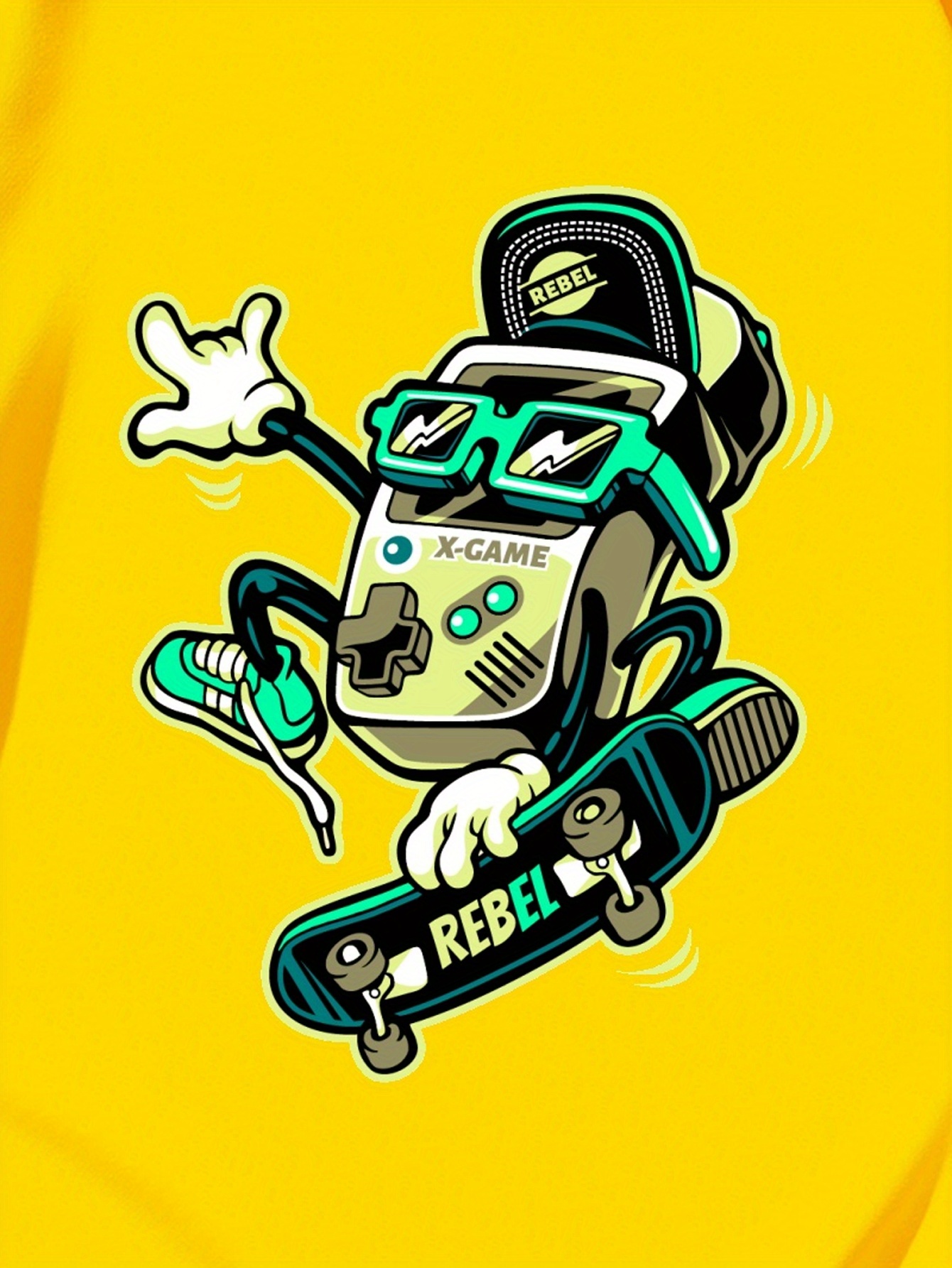 Estampada De Personaje De Dibujos Animados De Skate En Talla Para  Hombres, Manga Corta Casual Para El Verano - Main Image