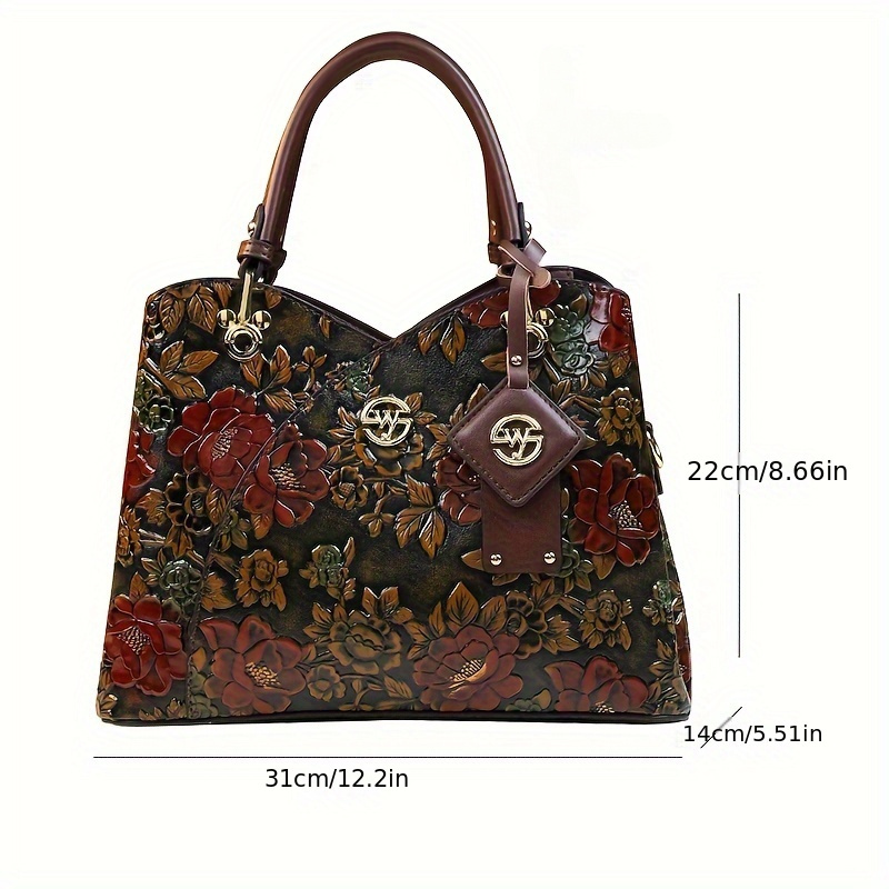 vintage flower pattern handbag luxury pu leather tote bag fashion crossbody bag for women details 5