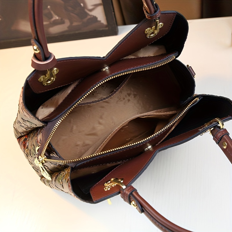vintage floral tote bag women adjustable strap zipper - Temu