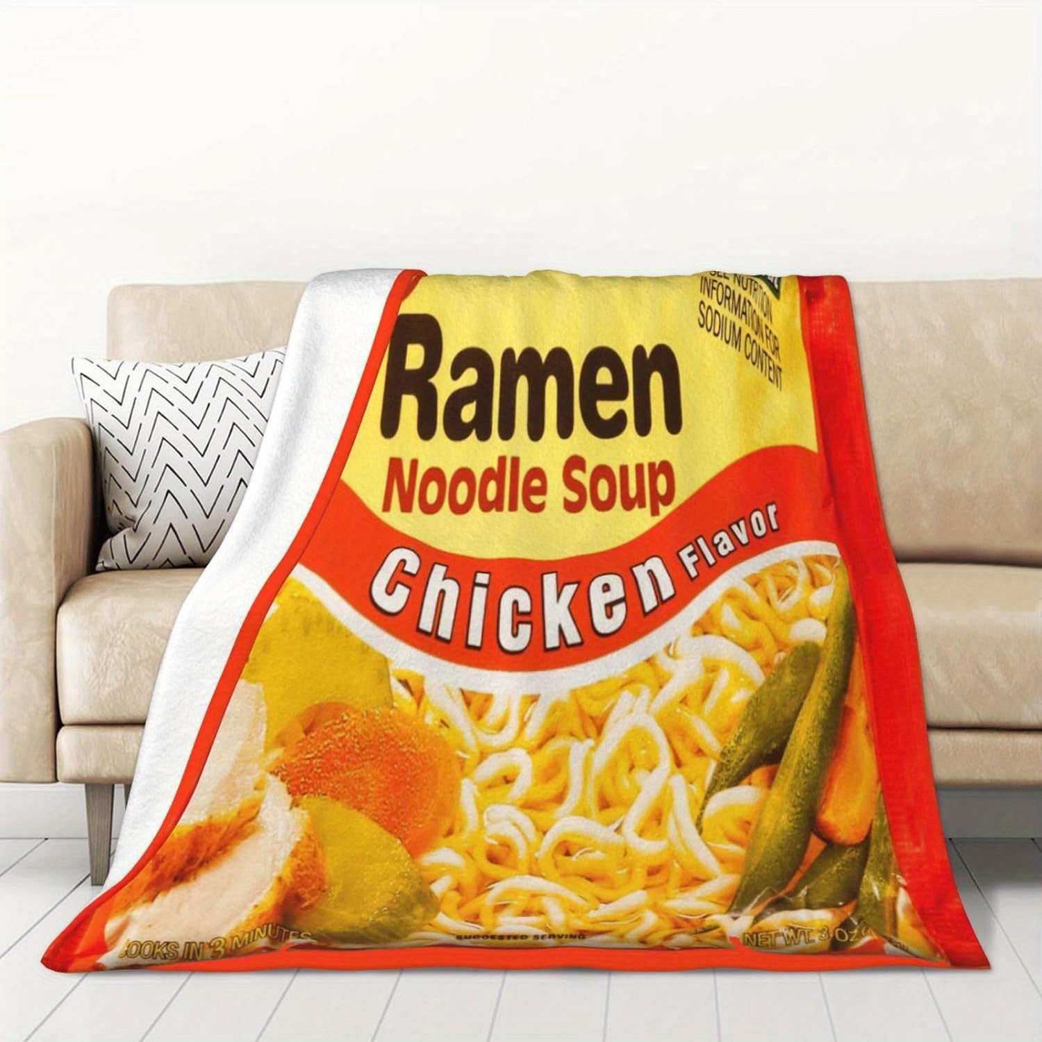 

1pc Instant Noodle Blanket Chicken Flavor Ramen Noodle Soup Throw Blanket Plush Warm Blanket - Novelty Blanket For All Seasons, Flannel Blanket For Sofa Bed Couch