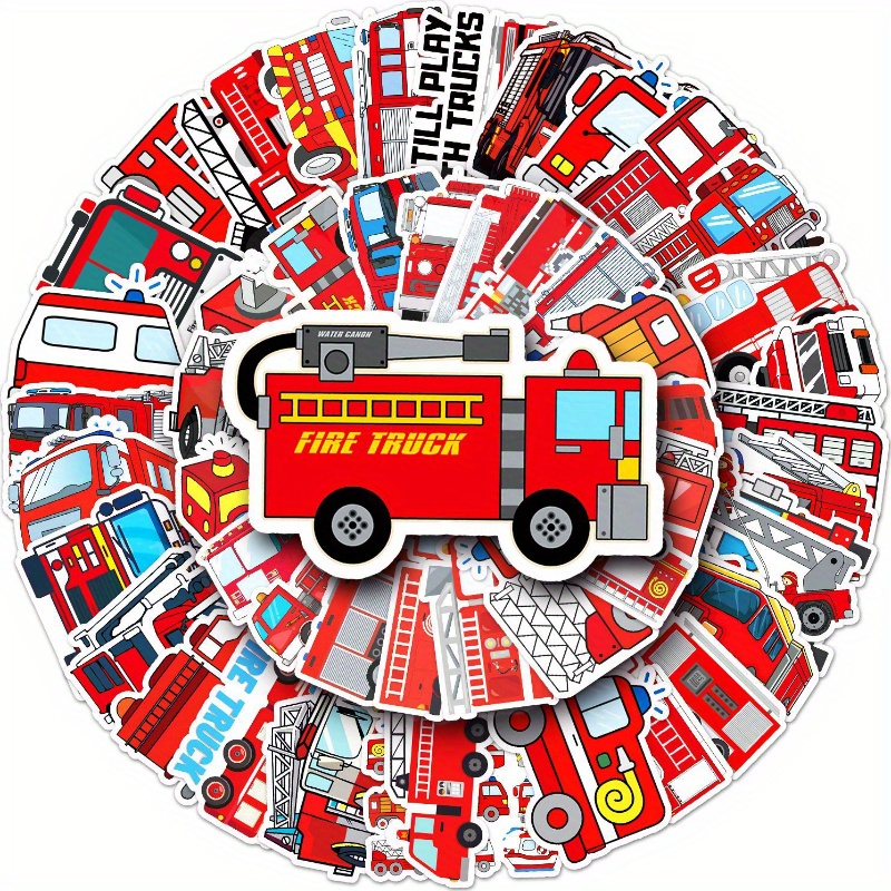 

50pcs Fire Truck Pattern Doodle Stickers For Guitar Skateboard Phone Case Laptop Motorcycle Car Helmet Bicycle, Creative Diy Stickers