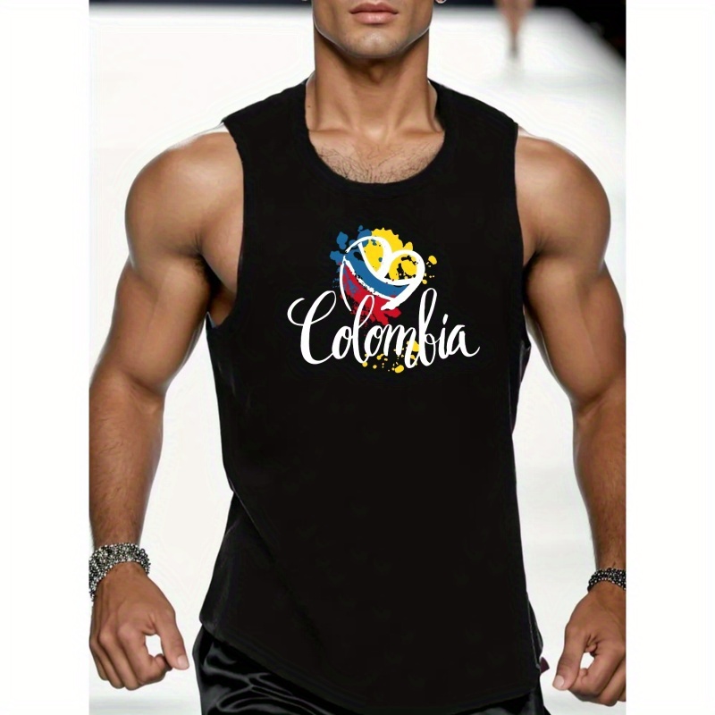 

Plus Size "colombia" Print Tank Top For Men, Casual Sleeveless Top, Men's Clothing