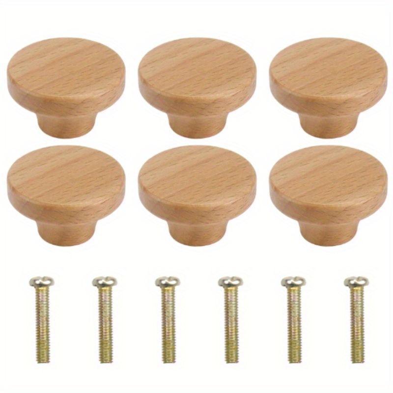 

6pcs Round Wooden Single-hole Drawer Handles, 1.56in/4cm Cabinet Knobs, Drawer Handles, Decorative Furniture Knobs For Dresser Wardrobes