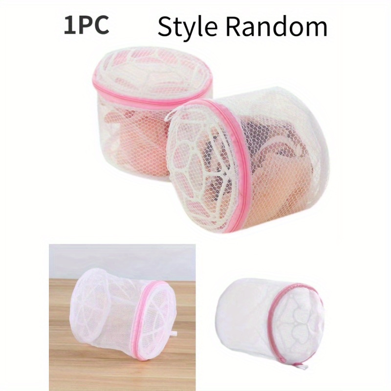 TEMU 1pc Laundry Bra Wash Bags - Anti-deforming Mesh Design, Foldable Oval Shape With Pink Zipper Closure, Durable Polyester Storage Bags For Travel,