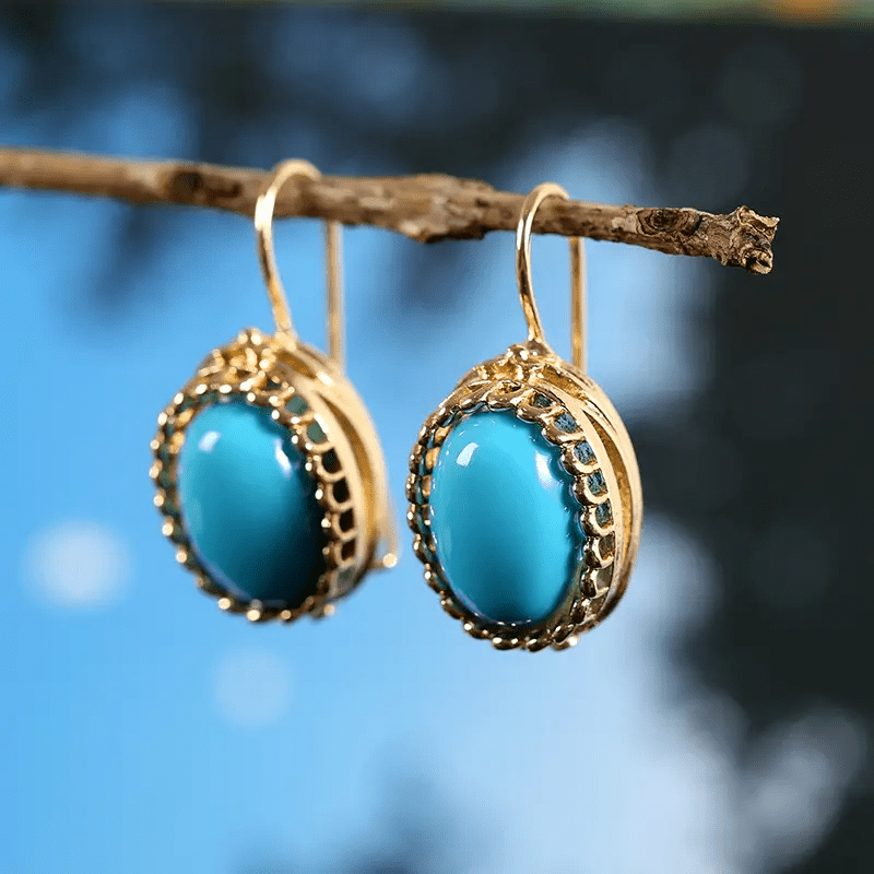 

1 Pair Vintage Blue Turquoise Earrings Boho Round Hook Drop Earrings Classic Jewelry For Women Girls