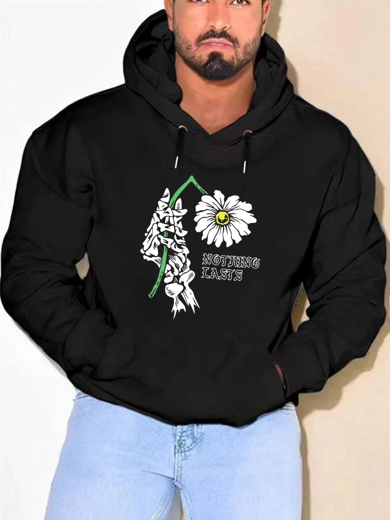 flower print plus size men's long sleeve hoodie pocket Temu