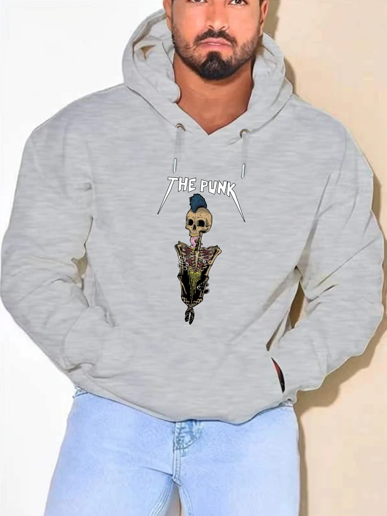 sudadera capucha beige hombre the punk Temu Spain