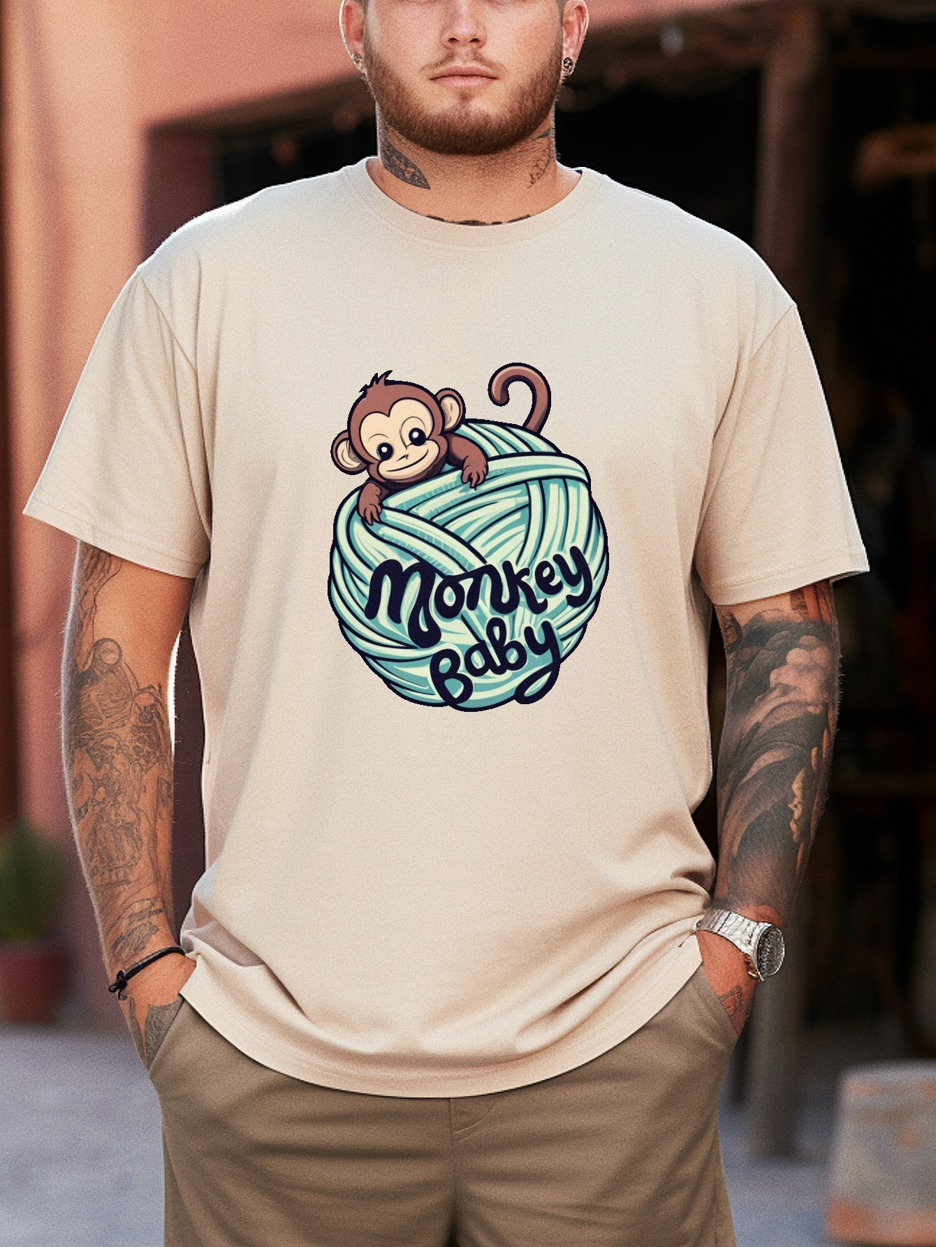 Plus Size Cartoon Monkey Print Men's Short Sleeve T shirts - Temu Australia