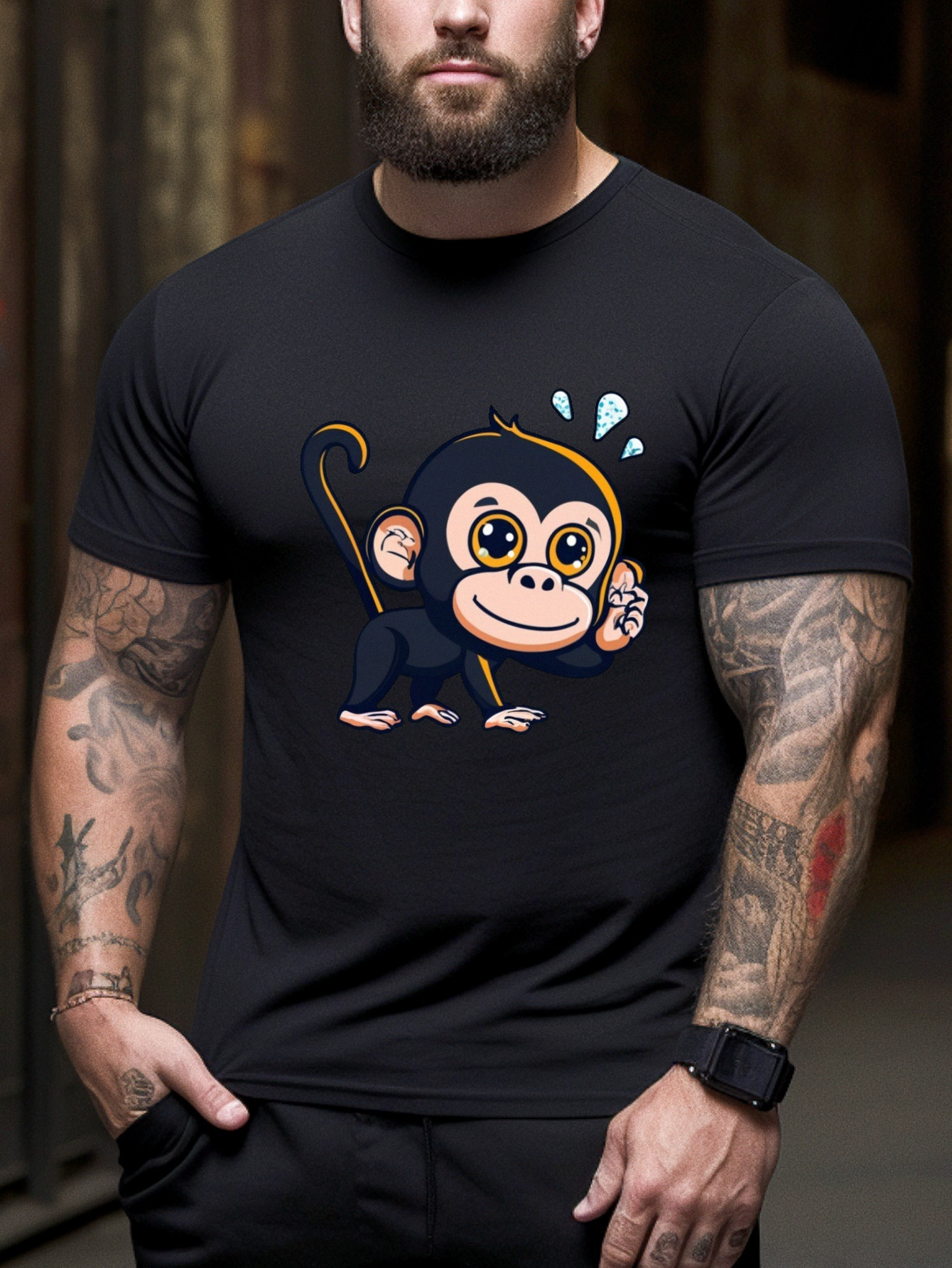 Plus Size Cartoon Monkey Print Men's Short Sleeve T shirts - Temu Canada