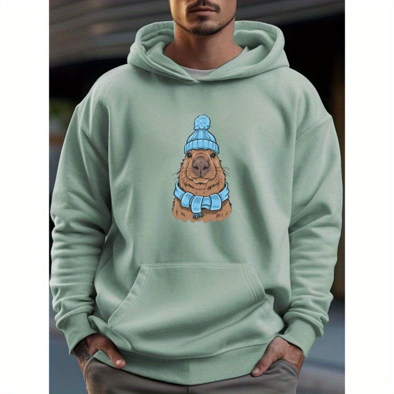 

Capybara Pattern Print Hooded Sweatshirt, Hoodies Fashion Casual Tops For Spring Autumn, Leisurewear For Males