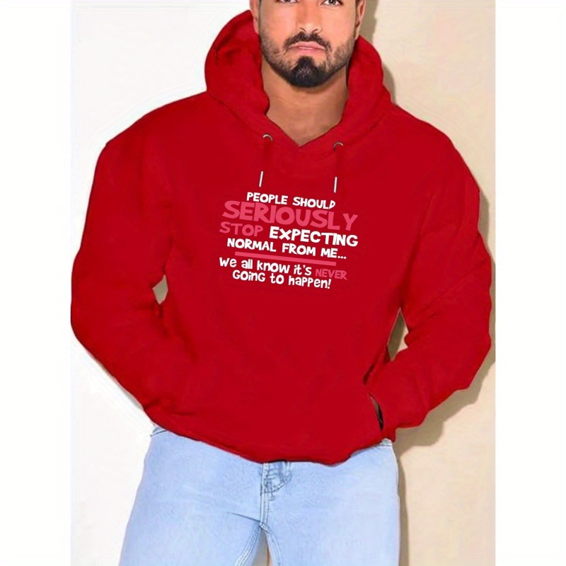 

Plus Size People Should Seriously Stop Print Hoodie For Men, Trendy Hooded Long Sleeve Top, Men's Clothing