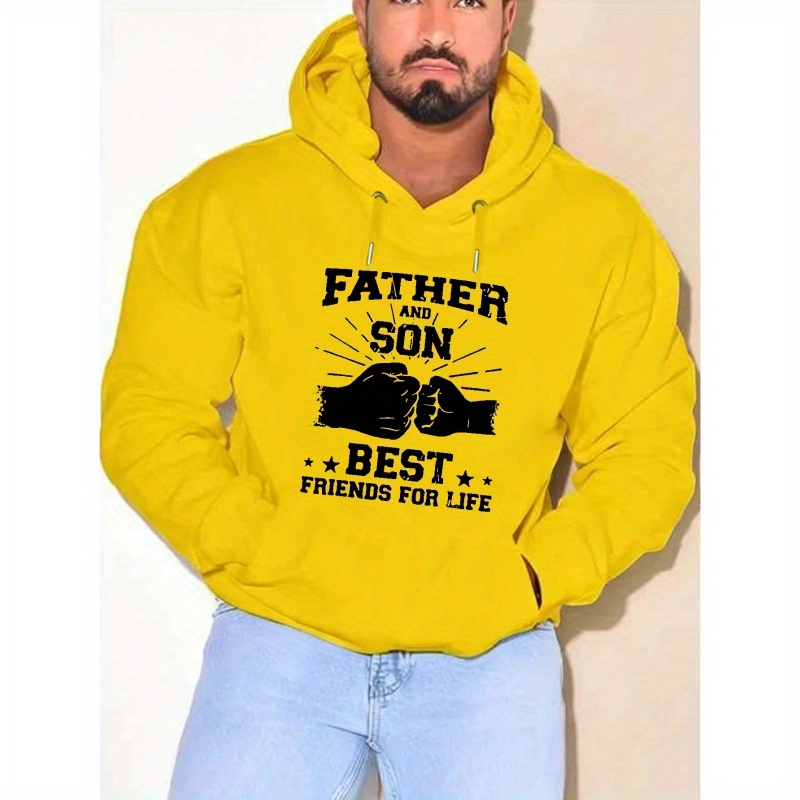 

Plus Size Father & Son Print Men's Pullover Round Neck Hoodies With Kangaroo Pocket Long Sleeve Hooded Sweatshirt Loose Casual Top For Autumn Winter Men's Clothing As Gifts