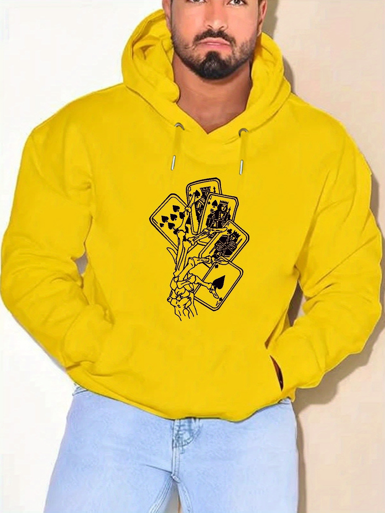 Plus Size Skeleton Hand Poker Cards Print Hoodie Men Trendy Temu Canada