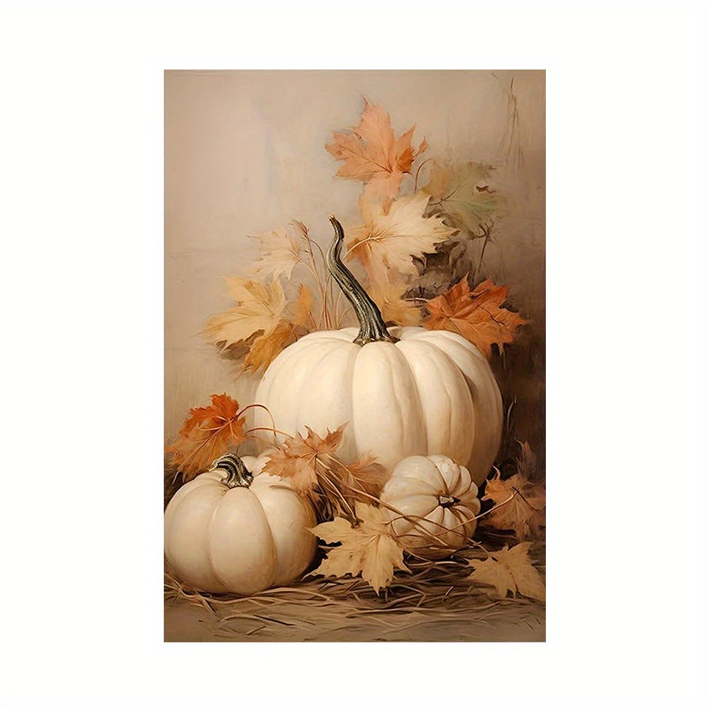 

Fall Pumpkin Canvas Wall Art White Pumpkin Still Life Painting Pictures Autumn Harvest Seasonal Thanksgiving Halloween Posters Gifts For Home Farmhouse Kitchen Living Room Porch