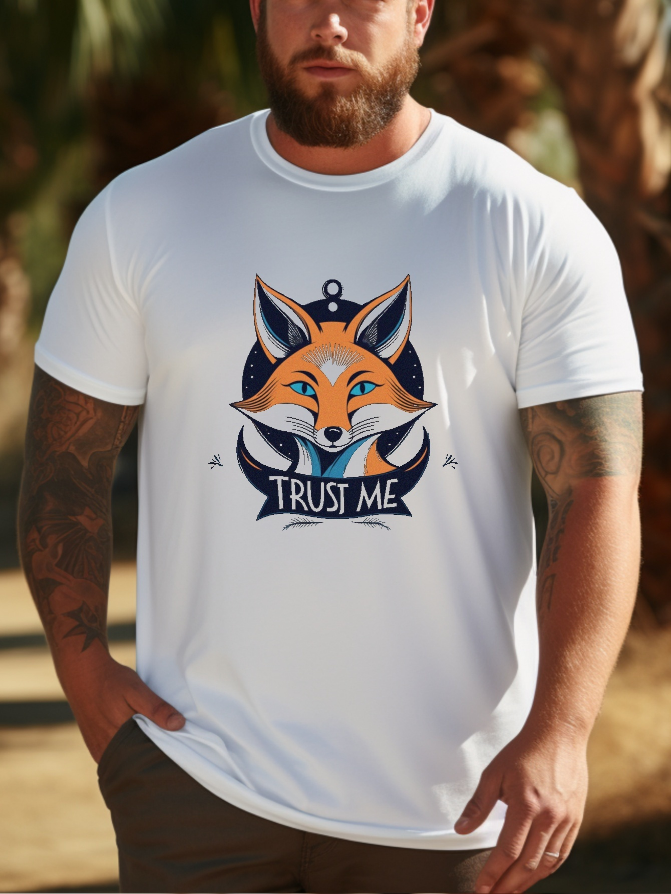 Plus Size Cartoon Fox Print Men's Short Sleeve T shirts - Temu Australia