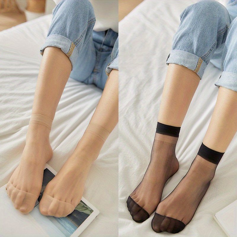 5 Pares Calcetines Cortos Transparentes Tobillo Nailon Mujer - Temu