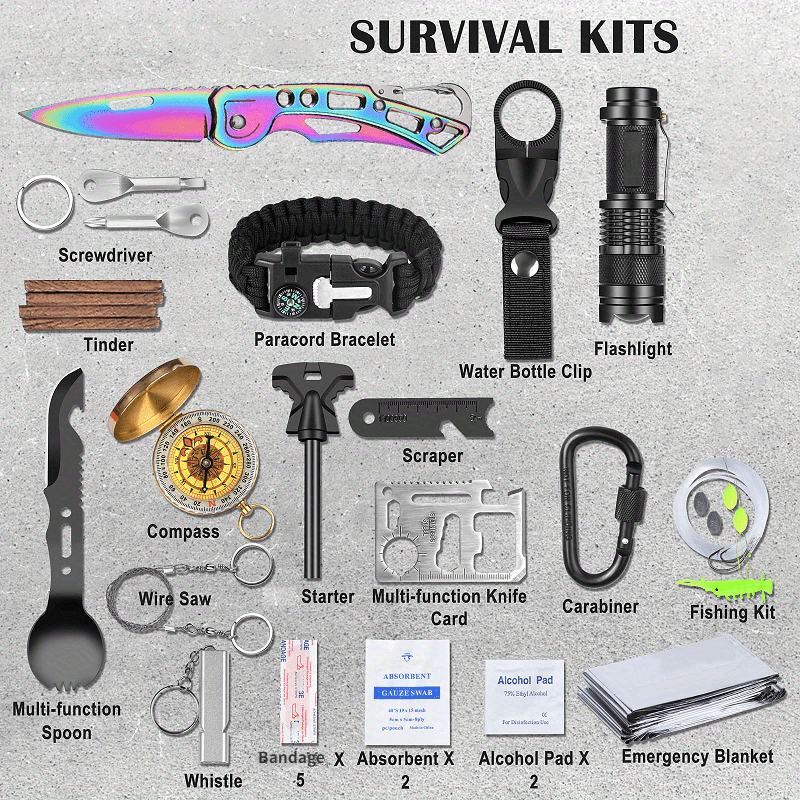 1pc Outdoor Survival Kit 34 In 1 First Aid Kit Survival Gear Survival Tool  Gifts For Men Suitable For Camping Hiking Fishing - Sports & Outdoors - Temu