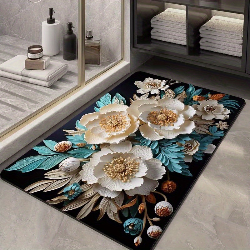 1 Alfombrilla Baño Esponjosa Flores Alfombrilla Baño Cómoda - Temu Mexico