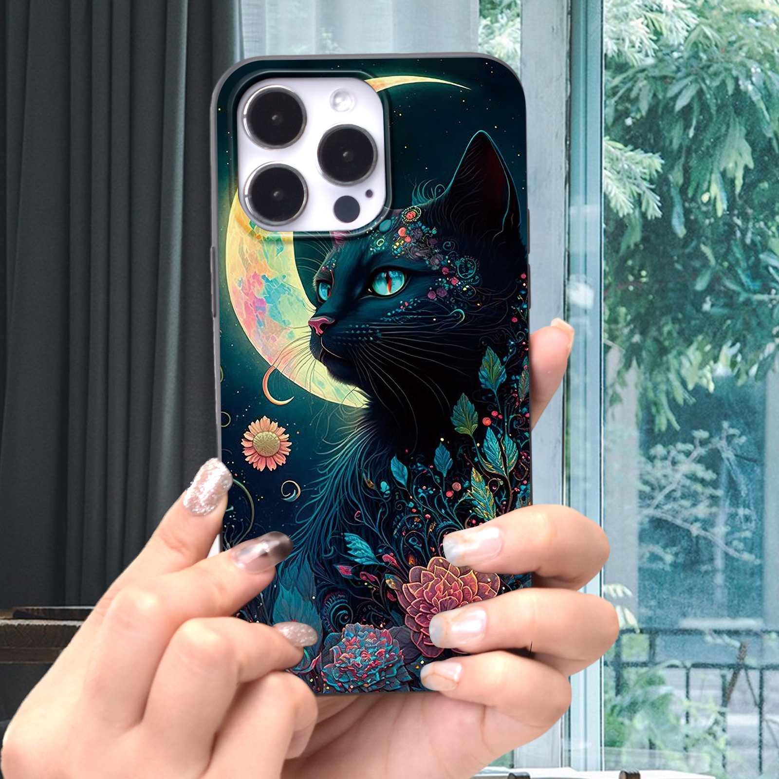 

Moon With Cat Pattern Tpu Material Shockproof Protective Phone Case For Iphone 7/8/se/x/xs/xr/11/12/13/14/15 Pro Max