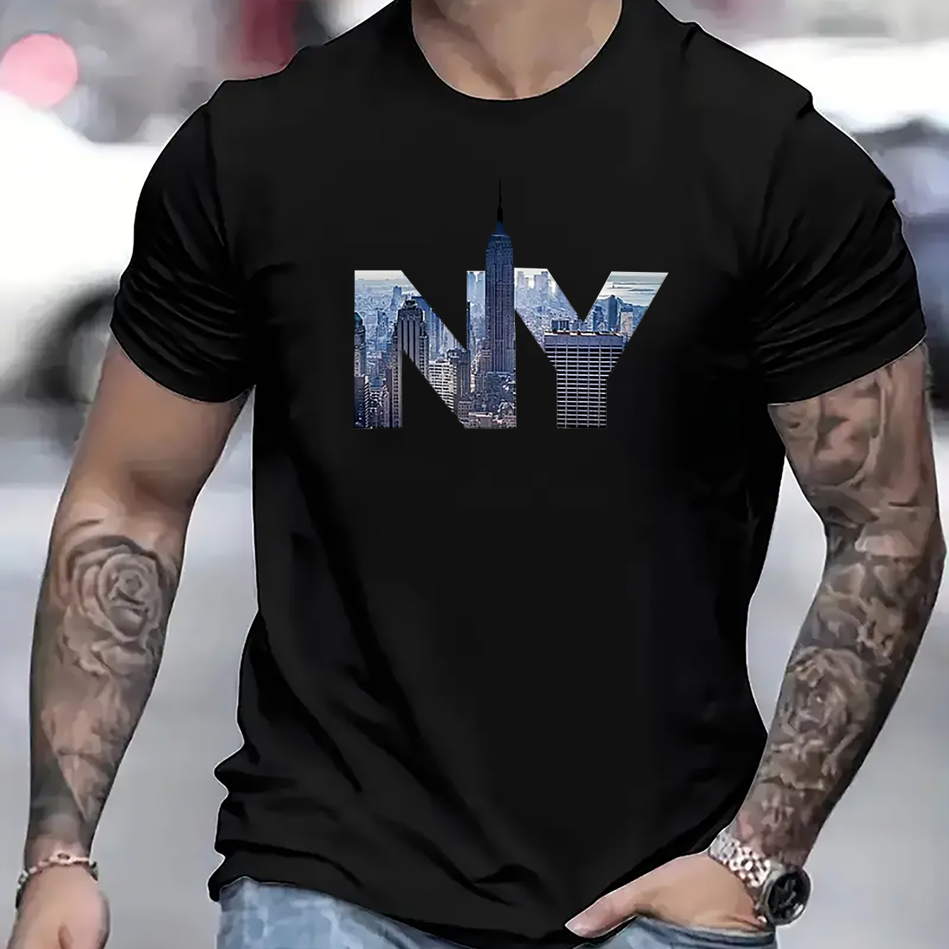 

Ny Print Tees For Men, Casual Quick Drying Breathable T-shirt, Short Sleeve T-shirt For Running Training, All Seasons