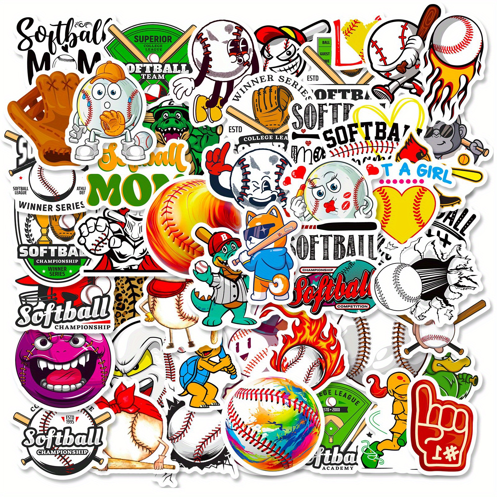  102Pcs Softball Stickers, Waterproof Vinyl Sport Ball