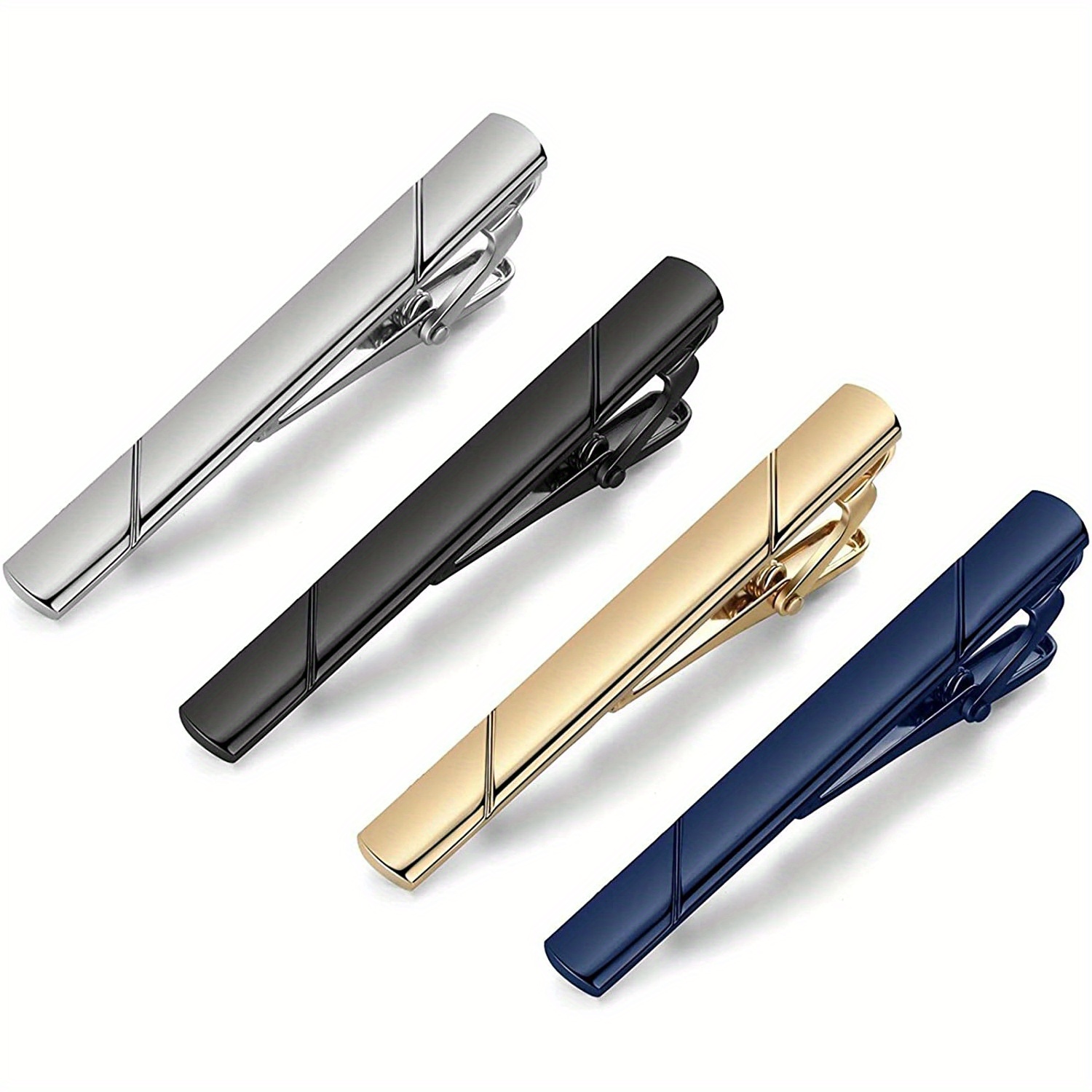 

4pcs Striped Tie Clip, Men Copper Tie Clip, Fashion Business Tie Clip