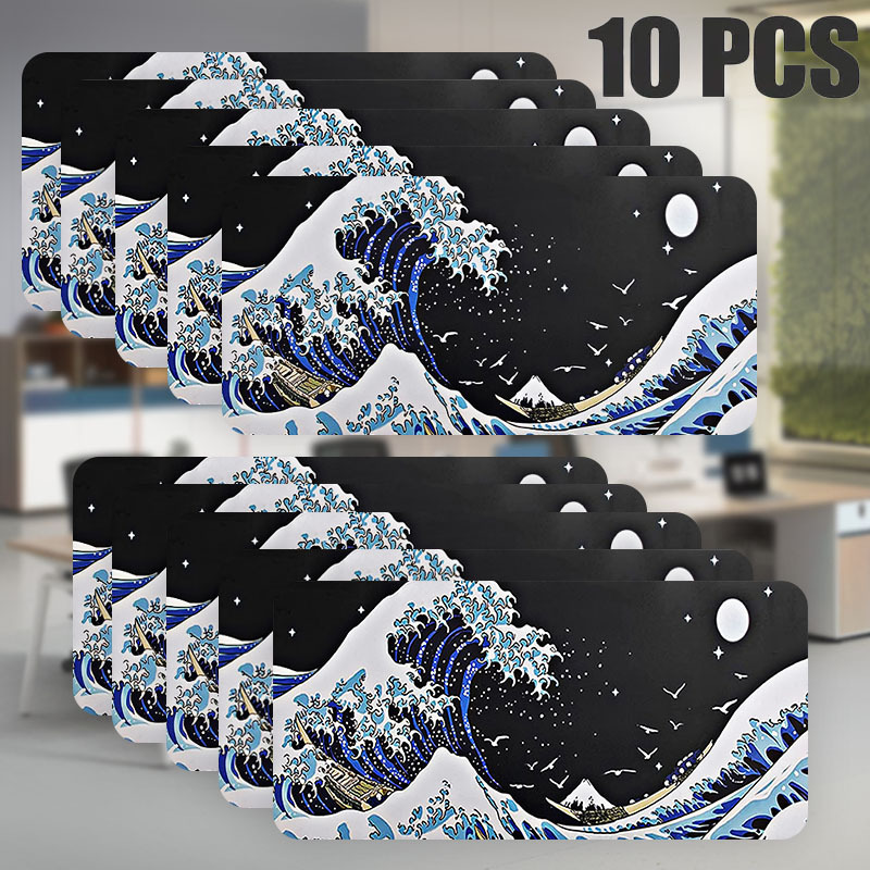 Japanese Wave Gaming Mouse Pad XL Black White Sea Aesthetic Moon Extended  Large Desk Cover Big Table Mat Non-Slip Rubber Base Stitched Edge Long  Mousepad for Deskton Office PC Gamer,31.5×11.8 in 