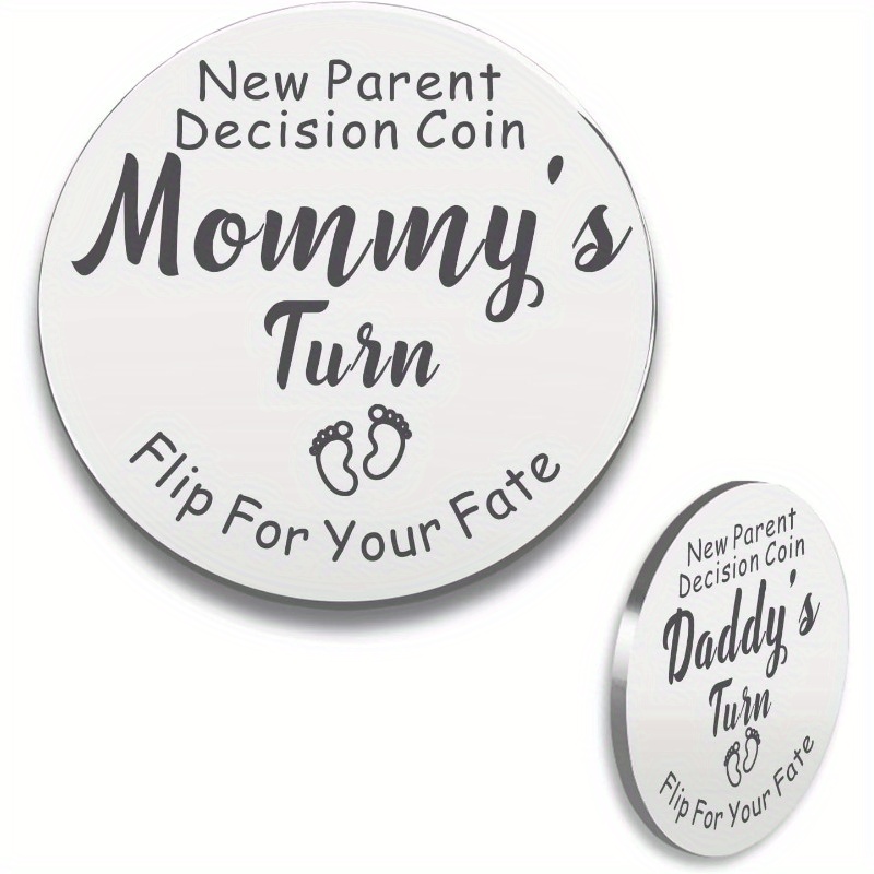  2 Pcs New Parents Decision Coin Gifts, First Time Mom Dad  Pregnancy Gift, Baby Gender Reveal Gifts Baby Shower Birth New Parents Gifts  for Couples - Double-Sided Decision Coin, Silver/Black 