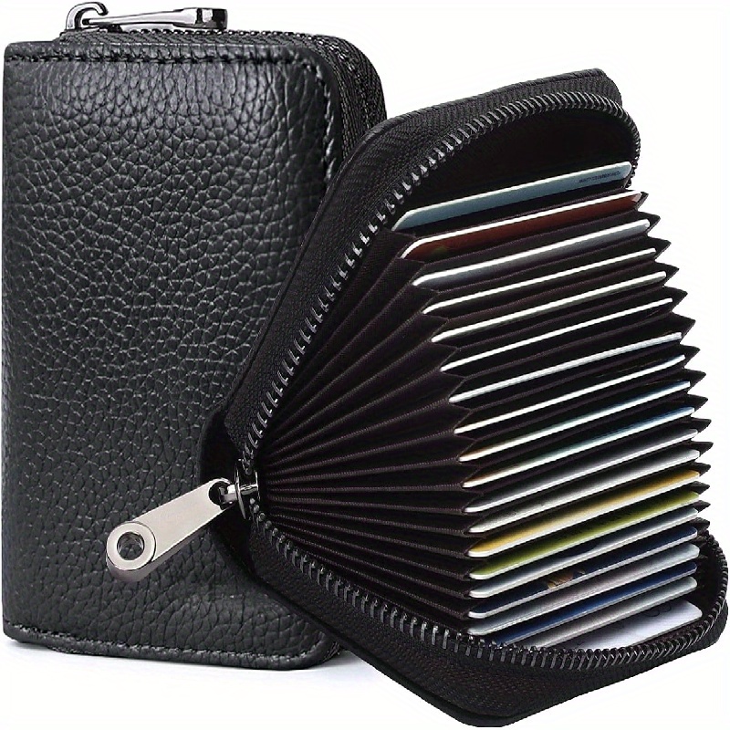 TEMU 1pc Rfid Blocking 20 Card Slots Credit Card Holder, Pu Leather Small Zipper Card Bag