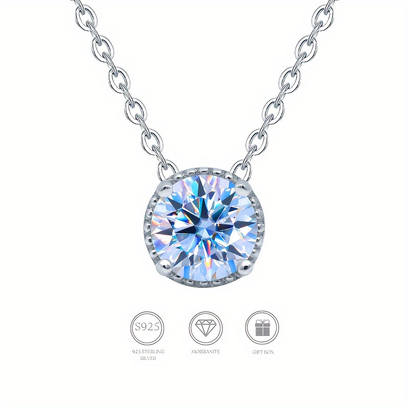

1-3 Ct Round Cut Moissanite Necklace With 925 Sliver Chain, Elegant Neck Chain, Wedding & Anniversary Gift For Lovers
