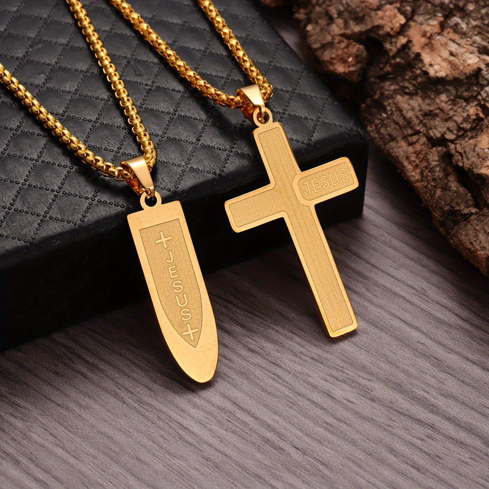 Christian Cross Charm Necklace Men's Stainless Steel - Temu