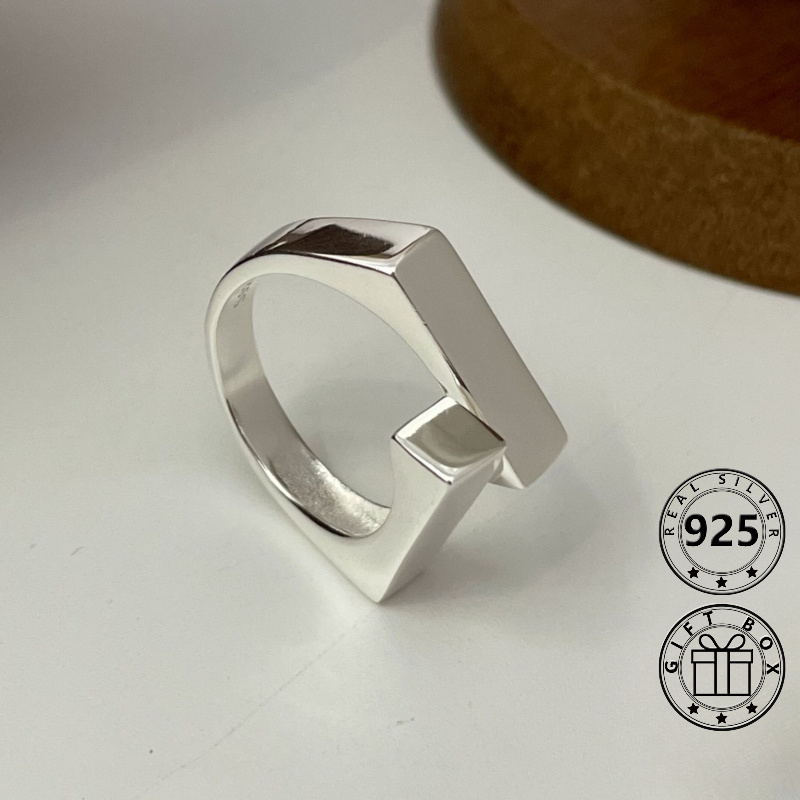 

1pc Retro S925 Silver Square Glossy Open Ring, Adjustable Ring For Daily Wear, Simple Style Jewelry Gift, 5.2g/0.18oz