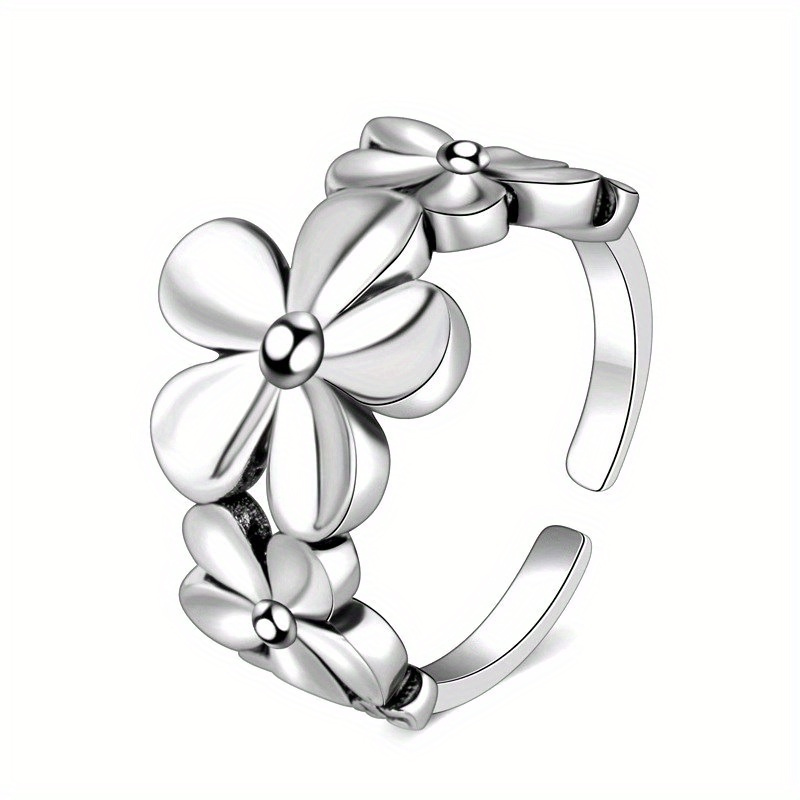 

925 Sterling Silver Flower Open Band Ring Female Geometric Finger Ring Jewelry Decoration With Gift Box