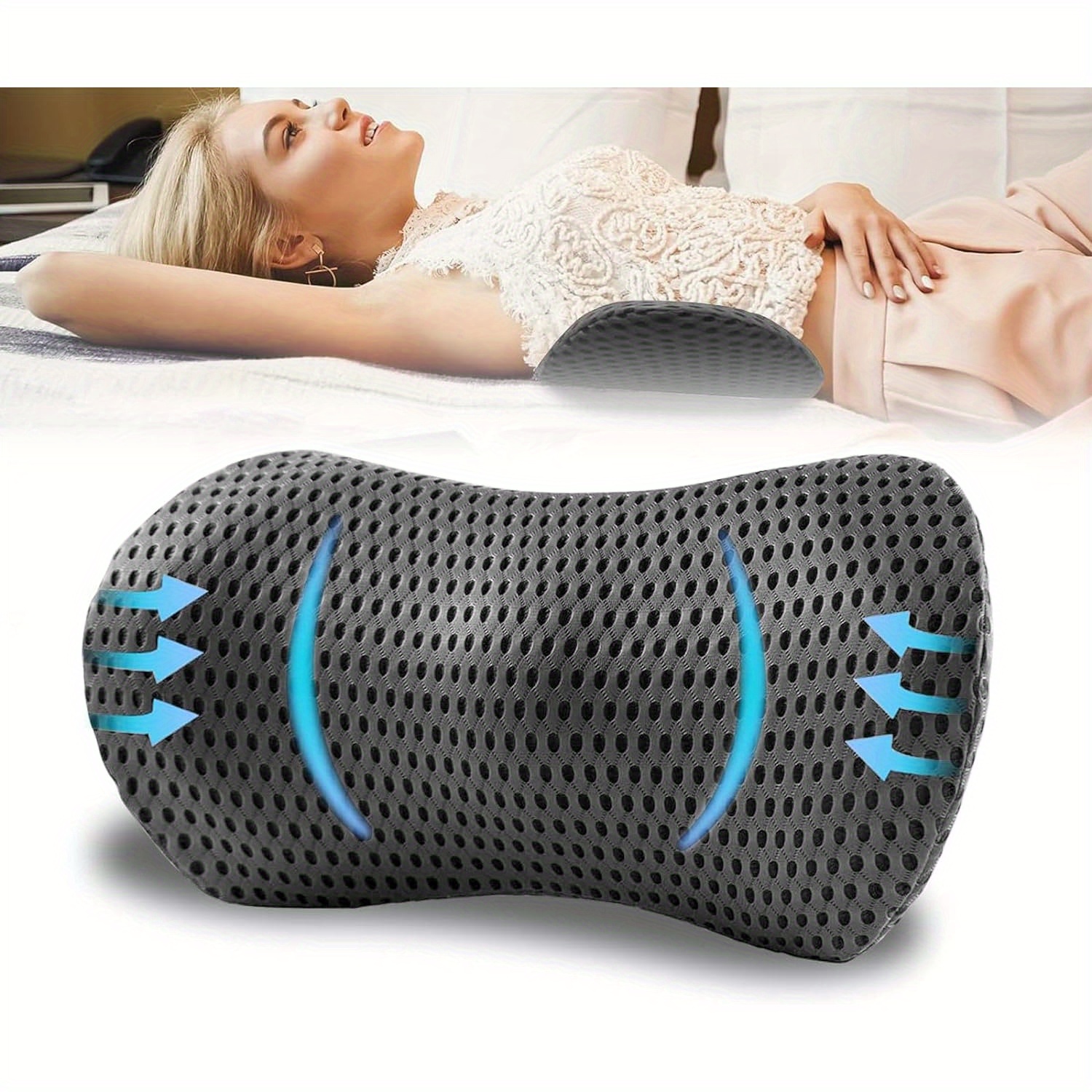 Comfy Curve Instant Back Relief Back Support Pillow Orthopedic Breathable  Cool Fabric Washable Ergonomic Design Lumbar Back Support Pillow