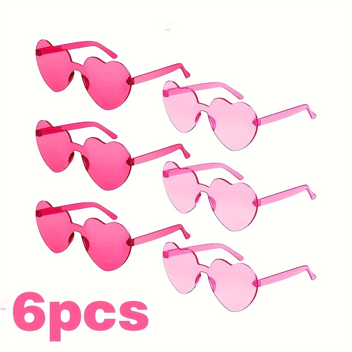 

6pcs Rimless Fashion Sunglasses Heart Shaped One-piece Sunglasses Trendy Transparent Candy Color Eyewear For Party Favor