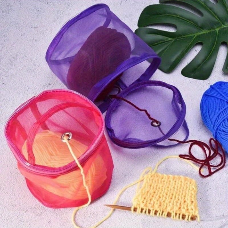 

1pc Round Knitting Yarn Bag Organizer, Yarn Storage Mesh Bag, Portable Zipper Storage Tote, For Crocheting Hook Knitting Needles Sewing Accessories