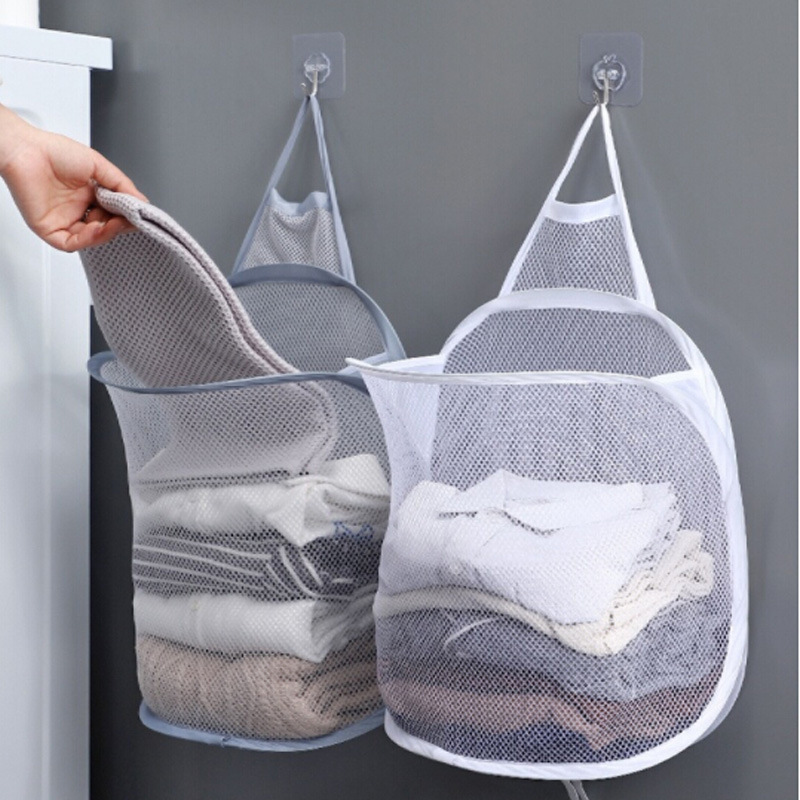 

1pc Foldable Hanging Laundry Basket, Fabric Dirty Clothes Hamper, Wall-mounted Storage Organizer For Bathroom