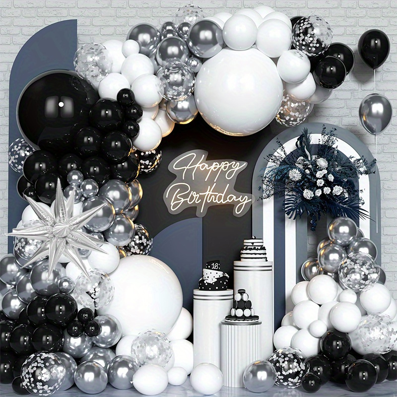 Kit de arco de guirnalda de globos blancos y negros, paquete de 120 globos  de látex mate negro blanco para baby shower, cumpleaños, boda, graduación