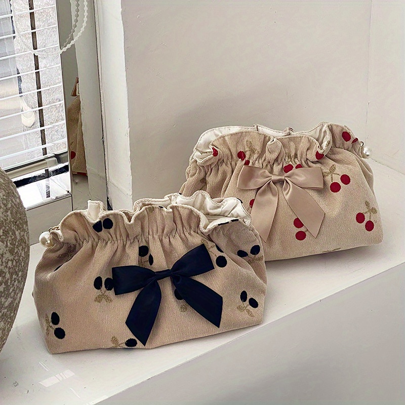 

Cosmetic Bag Women's New Large Capacity Cosmetic Bag Travel Portable Bag Corduroy Cherry Storage Bag