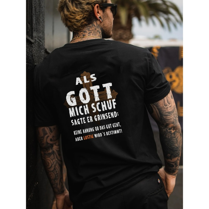 

Letter Print Men's Trendy Daily Stretch Short Sleeve Crew Neck T-shirt, Summer Outdoor