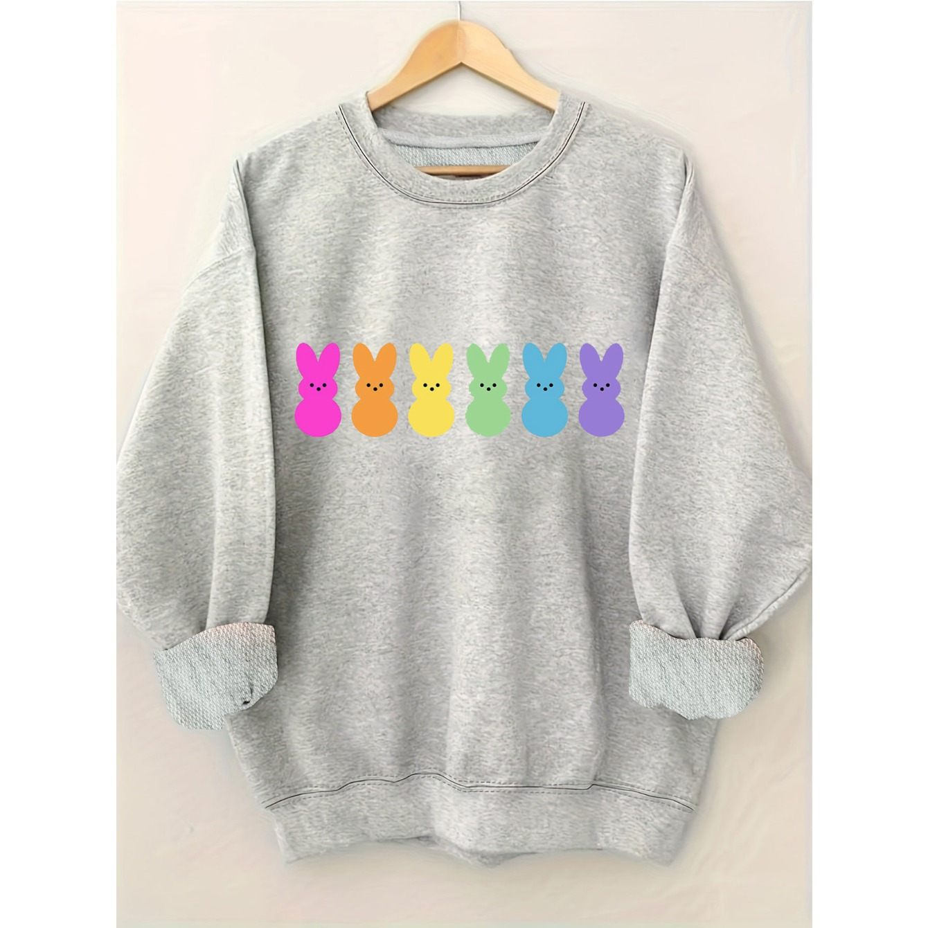 

Rabbit Print Pullover Sweatshirt, Casual Long Sleeve Crew Neck Sweatshirt For Fall & Winter, Women's Clothing