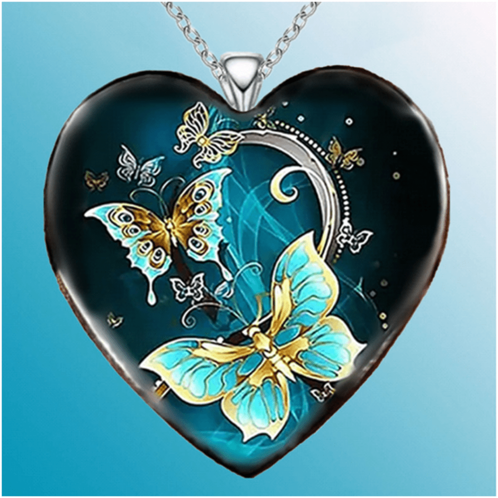 Pompotops Heart Pendant Necklaces Exquisite Dreamy Butterfly Necklace  Birthday Anniversary Jewelry Gift for Women Girls